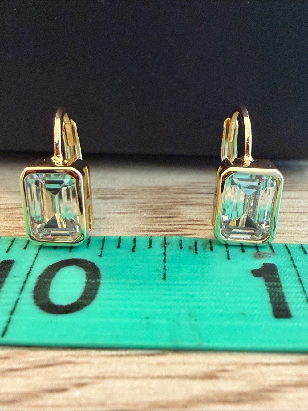 New - Bezel set Clear Cubic Zirconia Earrings - 14k gold plated over brass - Picture 4 of 5